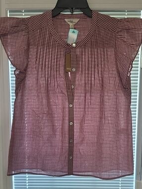 Market & Spruce Red Gingham Button-Front Blouse